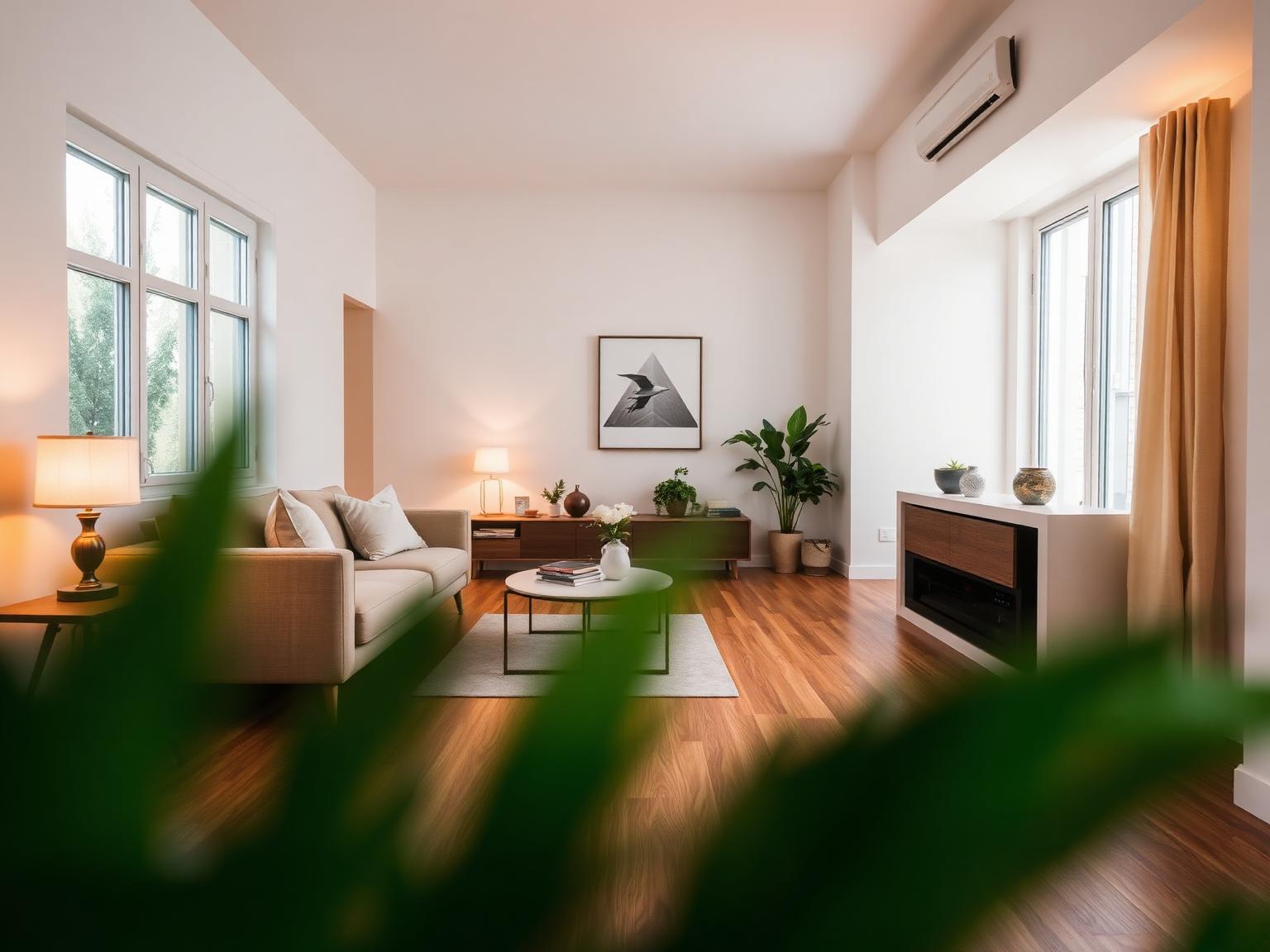 Sala aconchegante com piso laminado